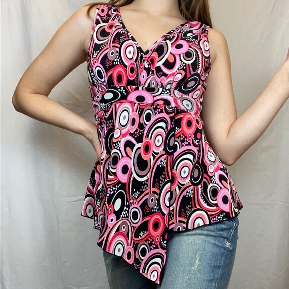 J.T.B. Pleated Oval Pattern Y2K 2000s Tank Top - Picture 3 of 5